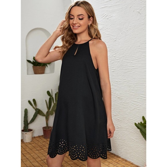 Maternity Laser Cut Tie Back mini Dress black - Picture 4 of 5